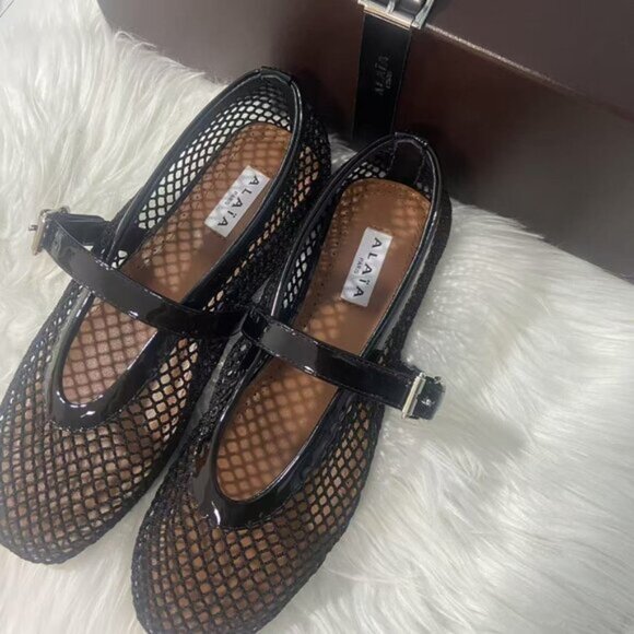Alaia Black Mesh Flats with Diamond Texture - Picture 5 of 7